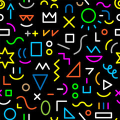 fun lines multicolor seamless pattern , creative abstract art background for kids with signs geometric shapes