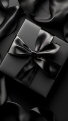 Black gift box with silk ribbon on