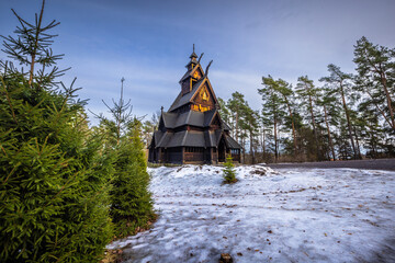 Oslo - February 11 2023: The epic medieval Gol Stave Church in the open air museum of Oslo, Norway © rpbmedia