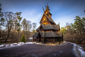 Oslo - February 11 2023: The epic medieval Gol Stave Church in the open air museum of Oslo, Norway © rpbmedia
