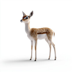 3D rendered image of a young antelope standing in a neutral space, with detailed fur texture and a calm expression.