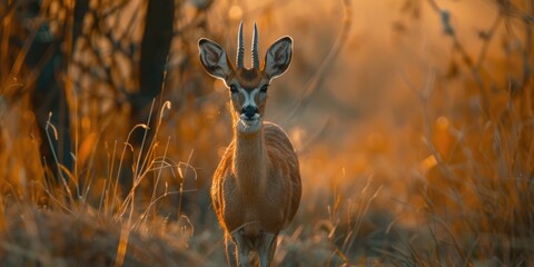 Steenbok alert and staring at human intrusion in the open