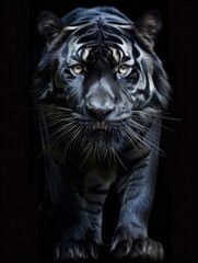 Obraz premium Close-up portrait of a black tiger displaying majestic presence and detailed features