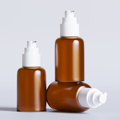 Realistic 3D render Cosmetic bottle brown color with isolated on background