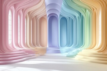Fototapeta premium Abstract Pastel-Colored Interior With Curved Walls and Windows