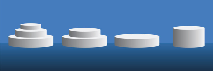 Set of White circle podium stage with blue gradient background. Stage stand for product, cosmetic presentation . Vector Illustration.