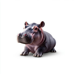 Fototapeta premium A cute, realistic toy hippo figurine is shown sitting against a plain white background, displaying detailed features.