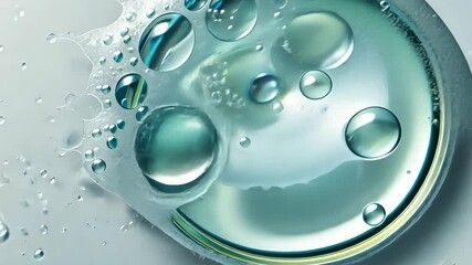 Bubbles rising to the surface in clear liquid with reflections captured in a close-up shot