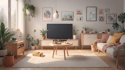 illustration of a modern living room with beautiful equipment