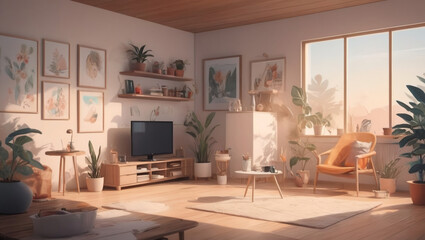 illustration of a modern living room with beautiful equipment