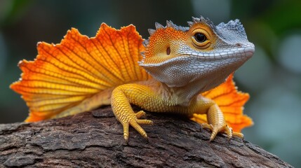 Obraz premium A vibrant lizard perched on a branch in a natural setting.