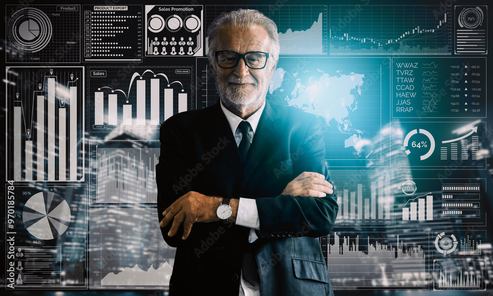 Poster data analysis for business and finance concept. interface showing future computer technology of prof