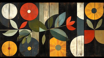 Abstract Floral Composition on Wooden Panels