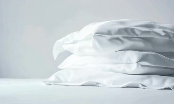 Stack of clean white pillowcases on white background, Video