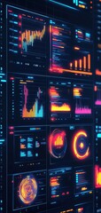 Obraz premium Colorful digital data visualization with futuristic charts and graphs displaying analytics insights, perfect for tech and finance themes.