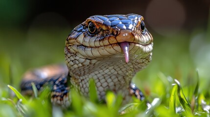 Obraz premium A close-up of a snake with a vibrant, textured appearance.