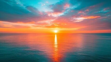 Obraz premium Sunset sky clouds vertical over sea in the evening with colorful orange sunlight reflect on the sea landscape with summer travel concept : Generative AI