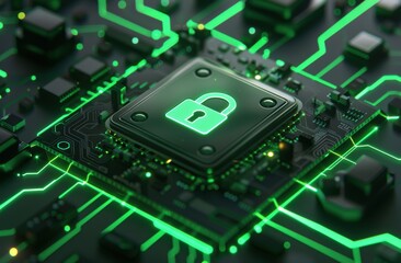 Fototapeta premium Cybersecurity technology concept with locked padlock icon