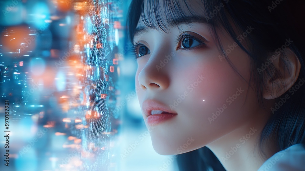 Aufkleber Human interact with AI artificial intelligence virtual assistant chatbot in concept of AI artificial intelligence prompt engineering LLM AI deep learning to use generative AI for work  : Generative AI