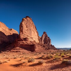Fototapeta premium Towering Red Rock Formations Against a Cloudless Blue Sky, a Desert Paradise