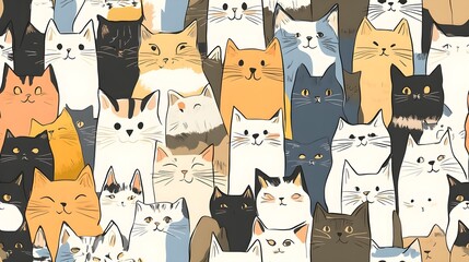 Cartoon cat pattern with various colorful cats, seamless pattern