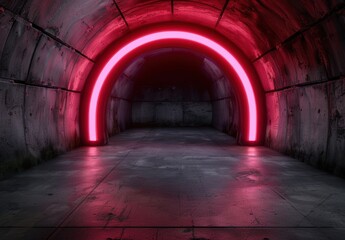 Obraz premium Glowing red tunnel in an abandoned industrial space