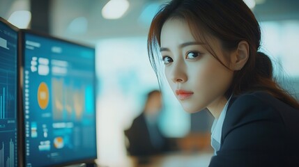 Team of businesswoman working with analysis financial data visualization tech for marketing strategy Businesswoman accountant or financial report graph at desk in corporate office : Generative AI