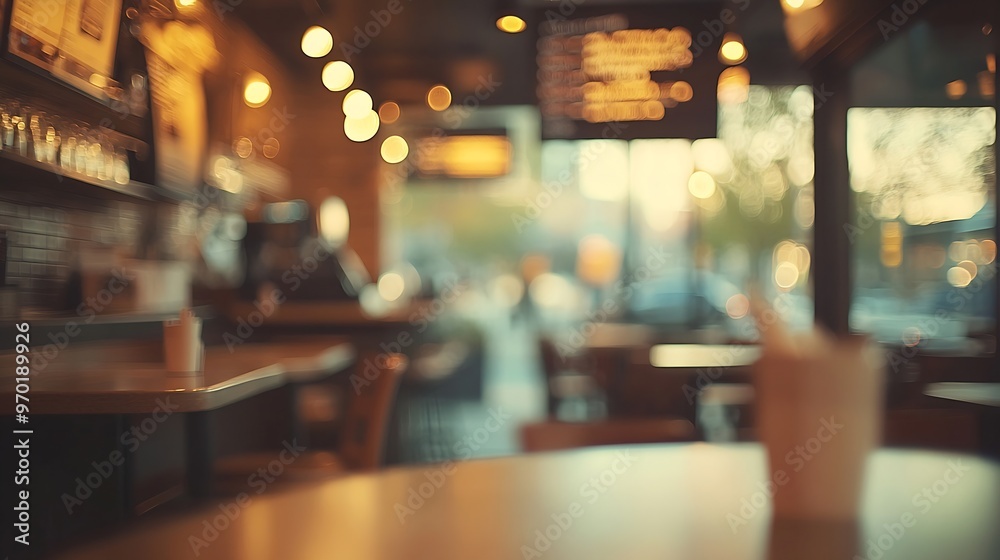 Poster abstract blurred background of place for order at a fast food restaurant out of focus concept with v