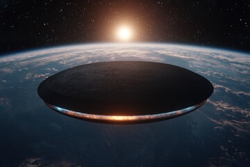 Mysterious alien spacecraft hovering over earth