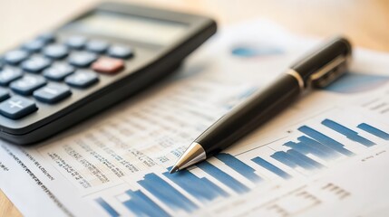 Financial Analysis   Calculator  Pen and Bar Graph on Desk
