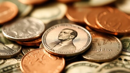 Close up of Coins and Banknotes