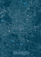 Raleigh, North Carolina, USA artistic blueprint map poster