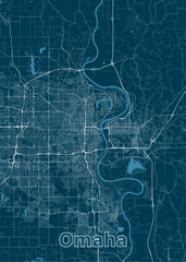 Omaha, Nebraska, USA artistic blueprint map poster