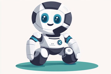 Sleek young AI bot with a smooth metallic body, glowing blue accents, and expressive, bright eyes stands in a futuristic, high-tech environment filled with holographic screens and flowing data Generat
