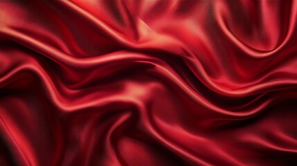 Fototapeta premium Red silk satin Soft folds Fabric Bright luxury background Space design Wavy lines Banner Flat lay top view table Template Beautiful Elegant Christmas New Year Valentine Mothers Day : Generative AI