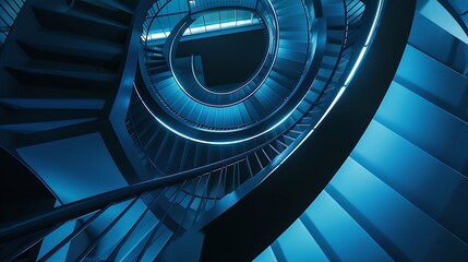 high angle photography of blue spiral staircase blue and black spiral staircase : Generative AI