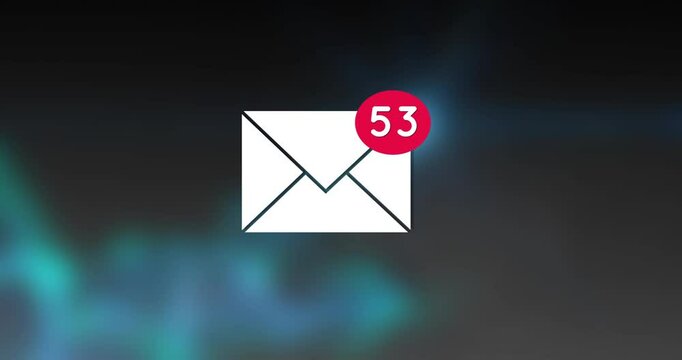 Animation of email icon and numbers changing over blue background