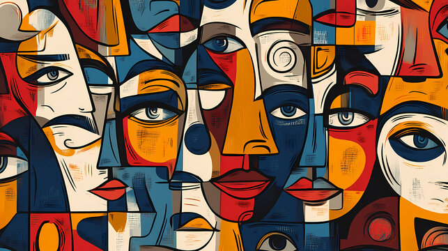 Pattern of abstract faces in a cubist. Cubist. Illustration