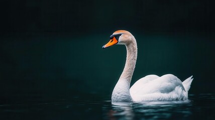Fototapeta premium A swan wearing a witch s hat, gliding over a glowing, enchanted lake, swan witch costume, elegant sorcery