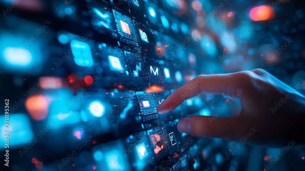 Aufkleber Internet business Technology and network concept Digital Marketing content planning advertising strategy concept Virtual button : Generative AI