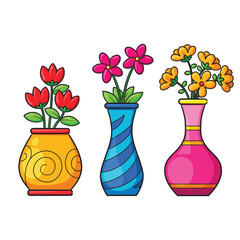 Cartoon flowers in a vase.