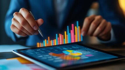 Cost and quality control business strategy and project management concept Businessman working on digital tablet with quality control growth graph and cost reduction effective business : Generative AI