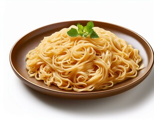 Noodles on plate isolated on white background