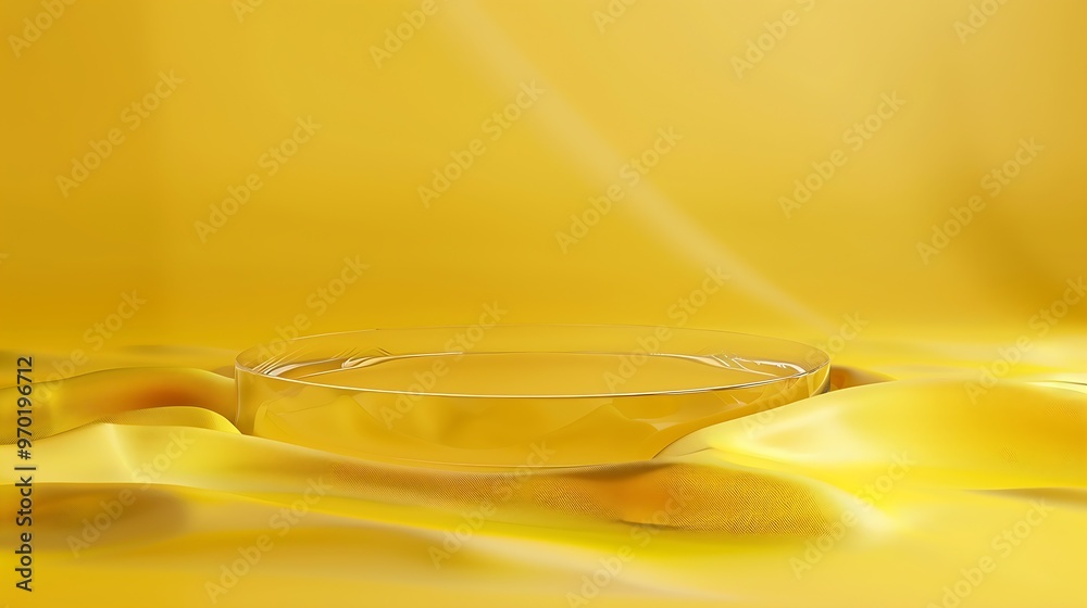 Leinwandbilder podium made of glass on yellow abstract blurred background place for products and advertisement prod