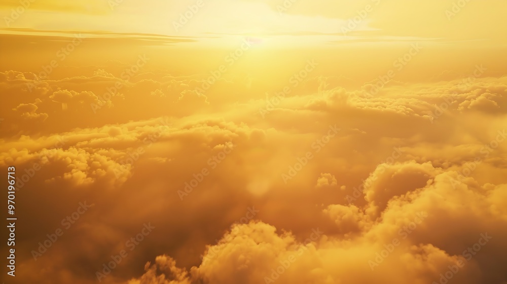 Wall mural golden sunset with hazy clouds : generative ai
