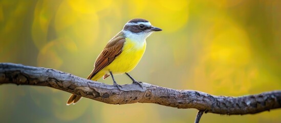 Great Kiskadee On Branch Lovely Detail Photo Pitangus Sulphuratus
