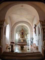 Obraz premium Unterwaltersdorf catholic church elements of decoration interior and exterior, Austria