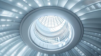 Naklejka premium Lighting fixture built in ceiling Round architectural detail Framgent of minimal interior design Closeup of modern architecture Geometric pattern with circular structure Technological : Generative AI
