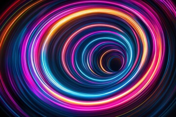 Abstract swirling neon light tunnel with vibrant colors