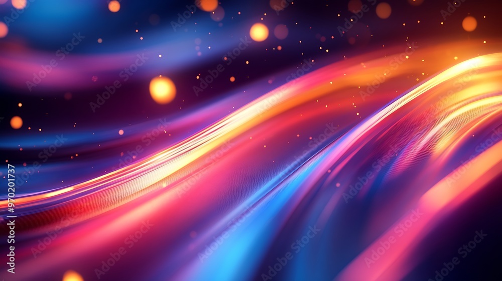 Poster Neon illuminated dynamic sheets wallpaper Abstract business background : Generative AI